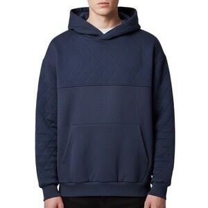 Navy Blue Quilted Panel Hoodie Sweatshirt Size 2XL Polyester